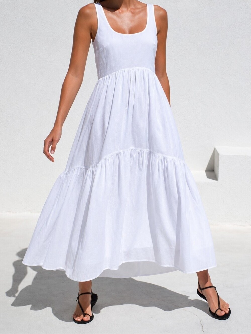 AYR White Tiered Scoop-Neck Maxi Dress